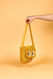 jute bag yellow with big eyes 