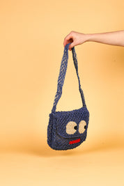 jute bag blue with big eyes 