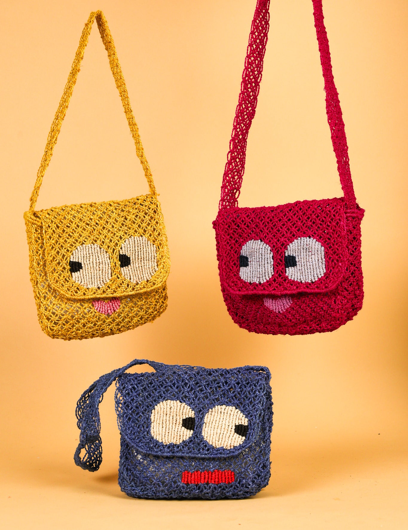 jute bag big eyes raspberry, yellow, perri