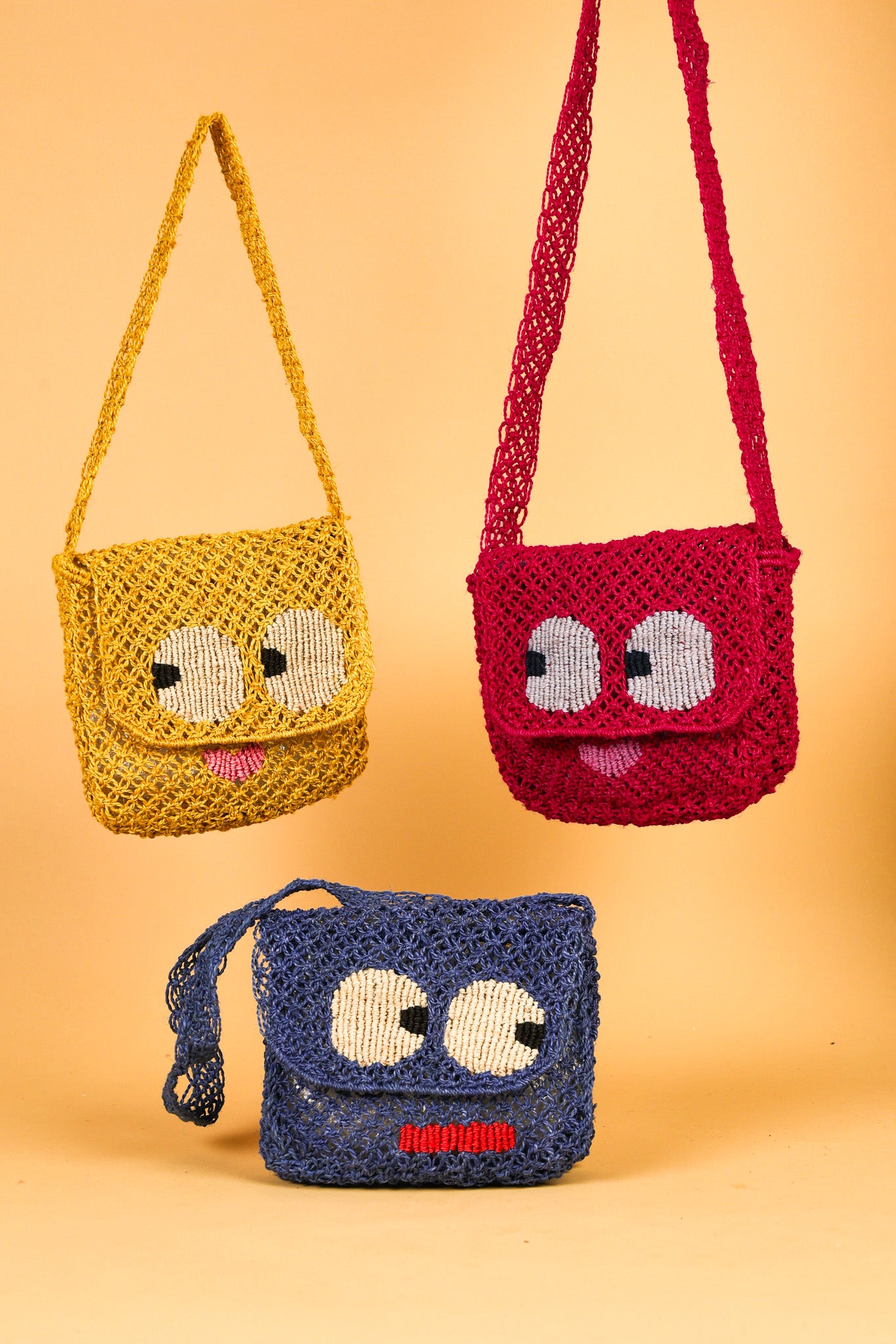 jute bag big eyes raspberry, yellow, perri