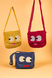 jute bag big eyes raspberry, yellow, perri