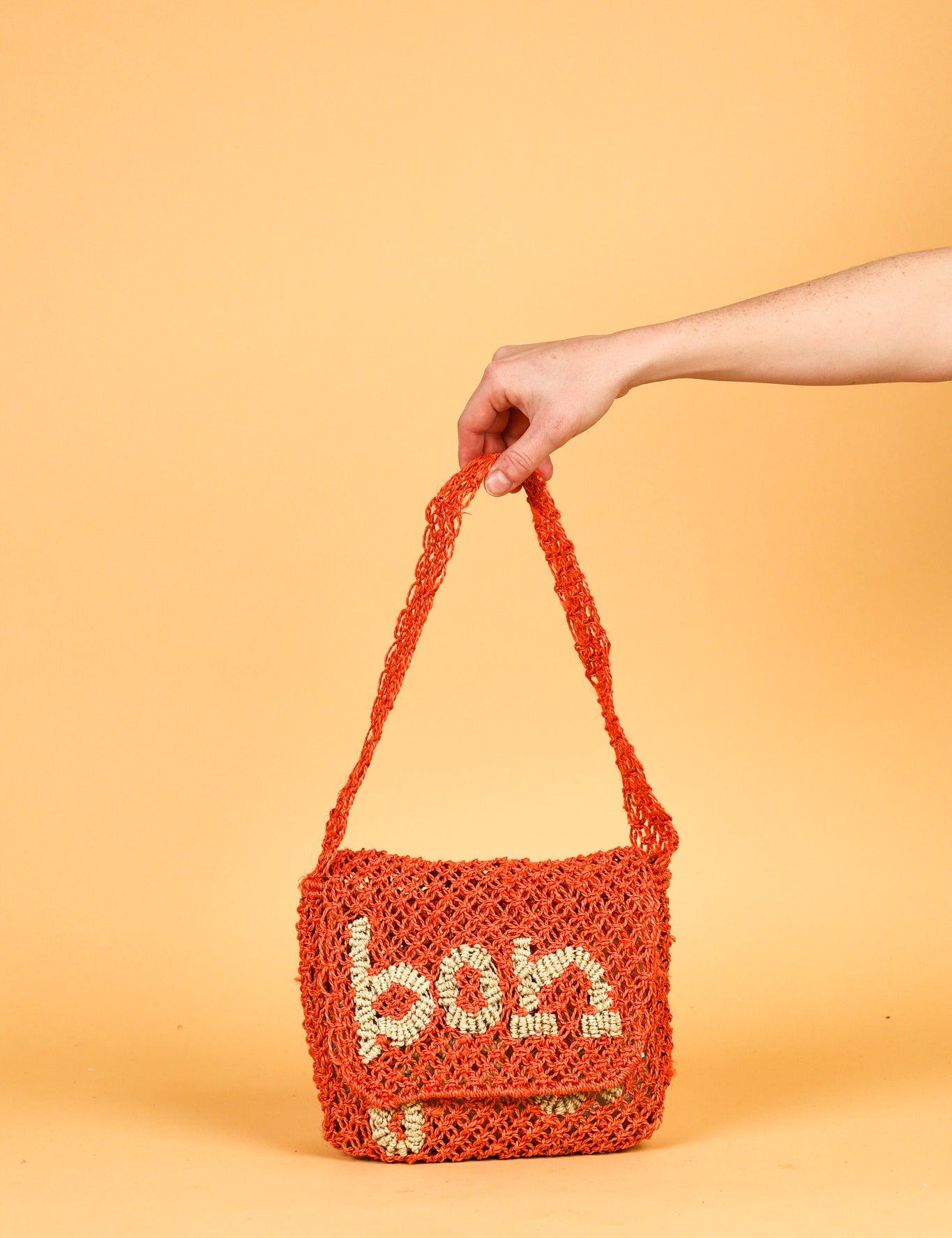 small jute bag bonjour peach and natural