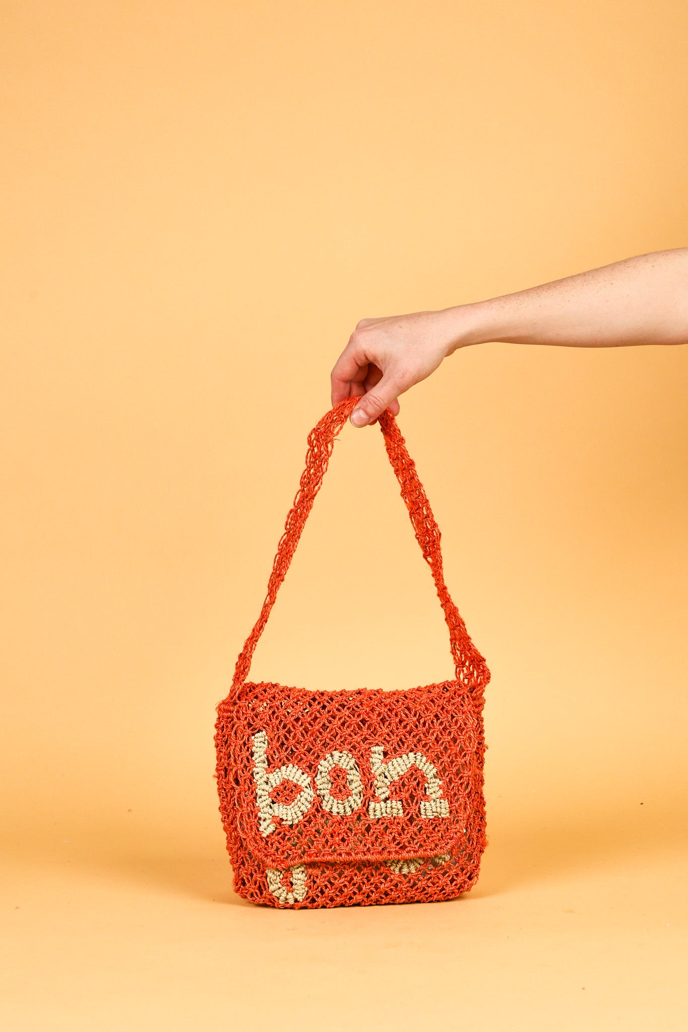 small jute bag bonjour peach and natural