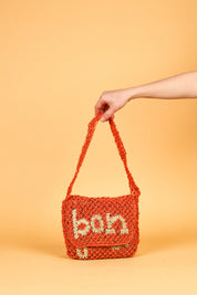 small jute bag bonjour peach and natural
