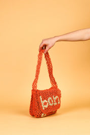 small jute bag bonjour peach and natural
