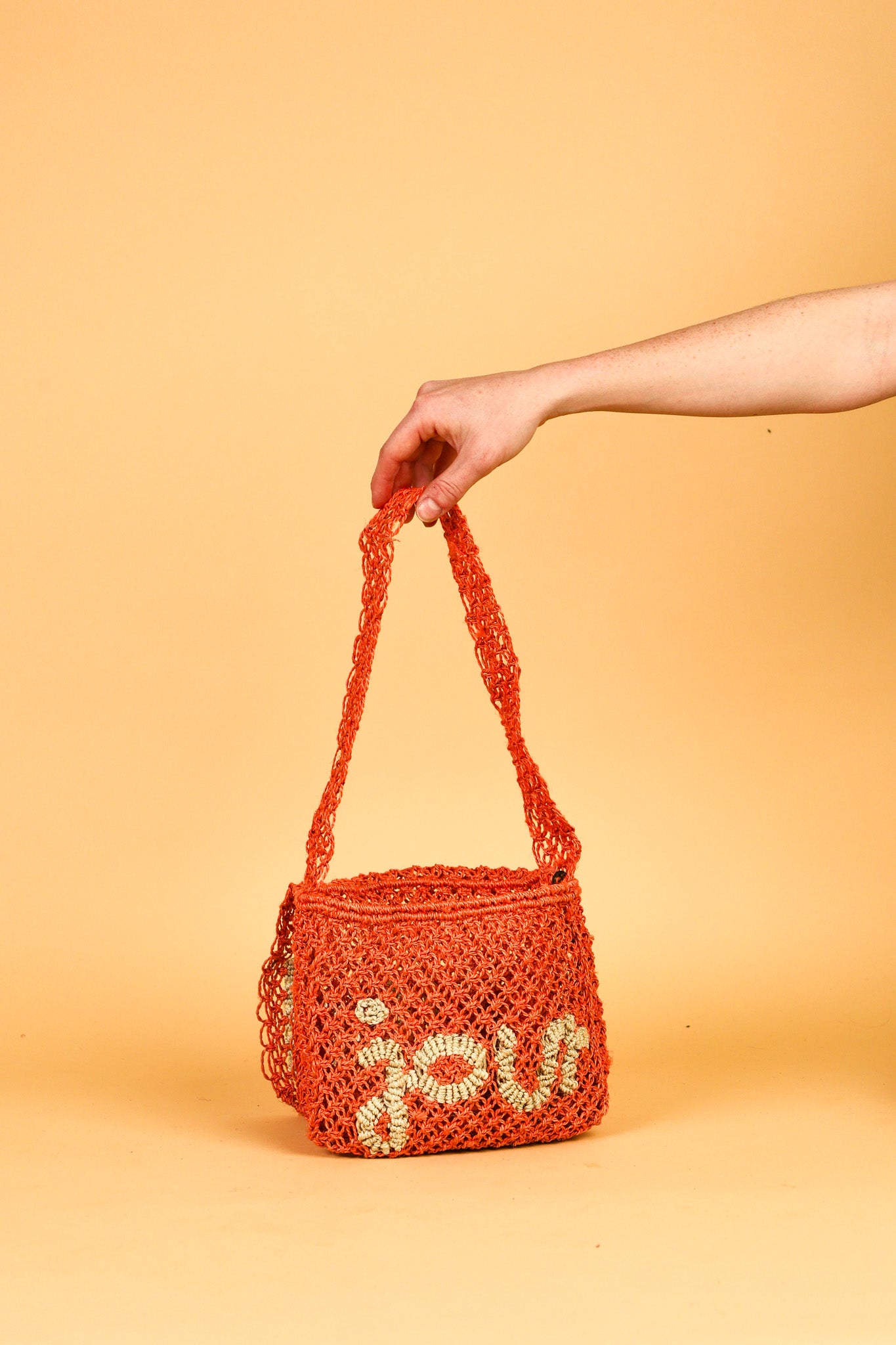small jute bag bonjour peach and natural