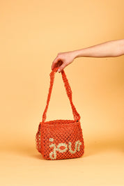 small jute bag bonjour peach and natural