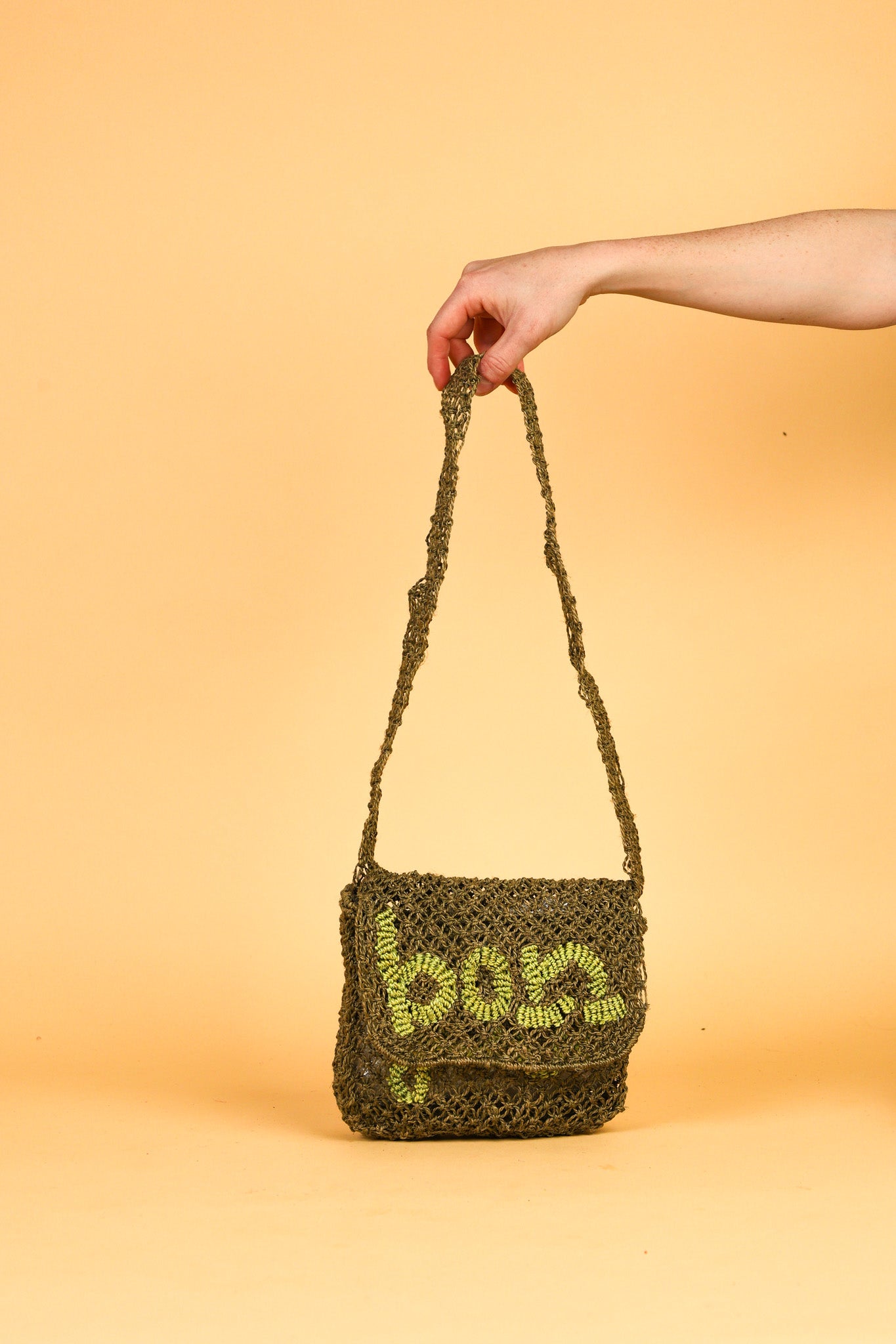 small jute bag bonjour olive and lime 