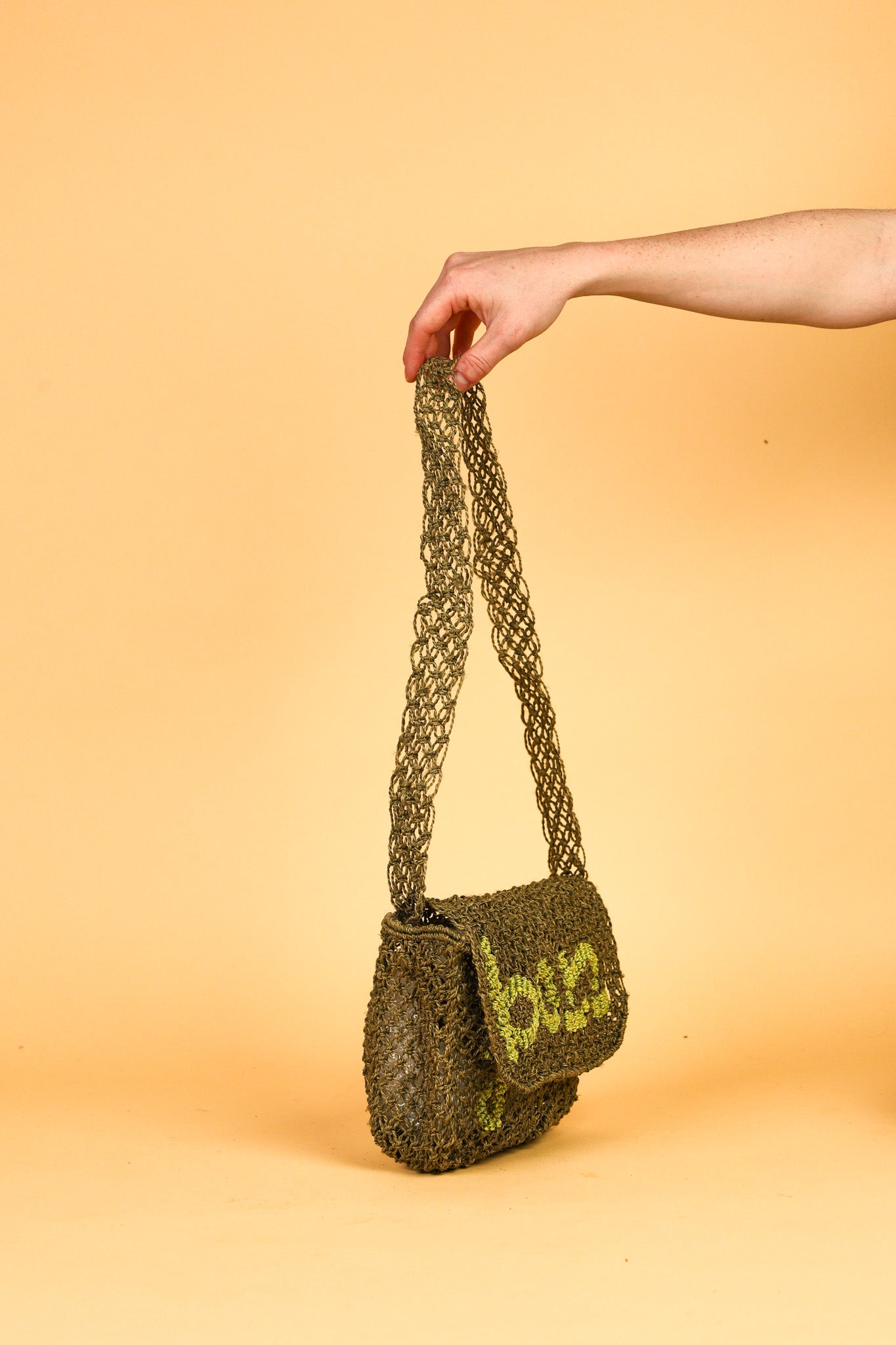 small jute bag bonjour olive and lime 