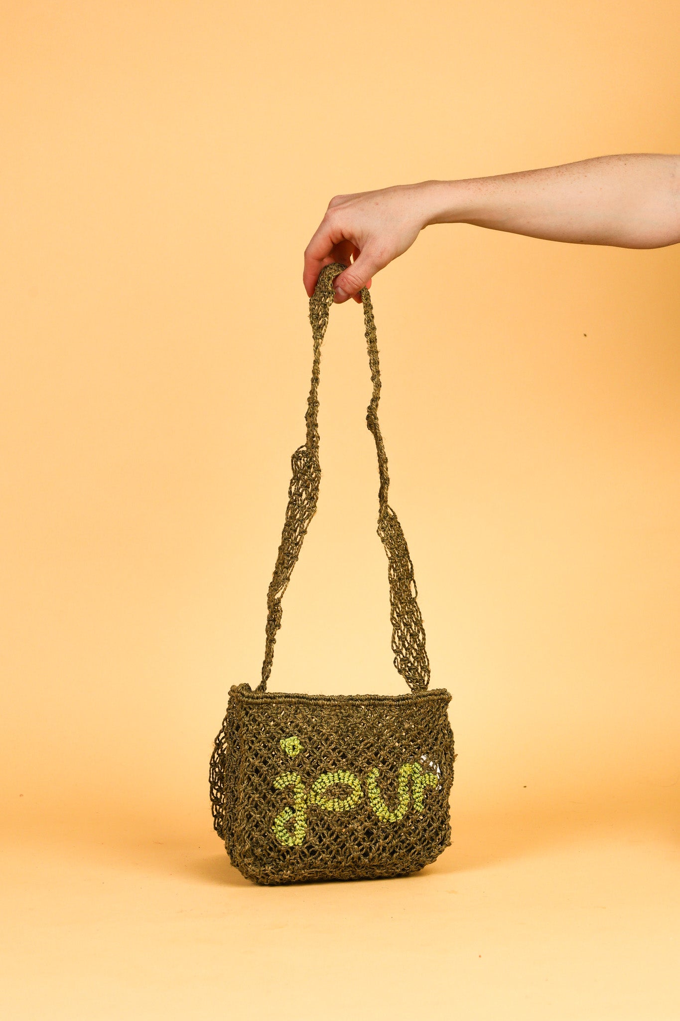 small jute bag bonjour olive and lime 