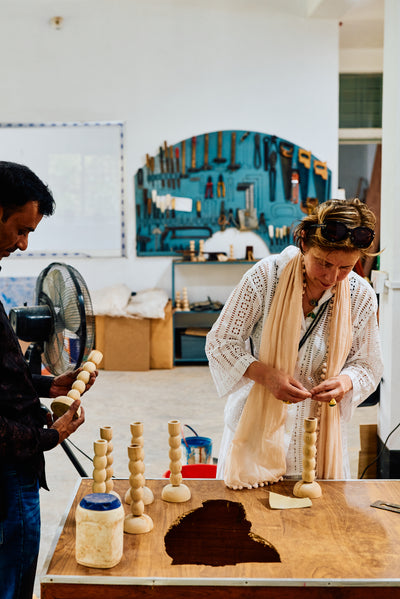 Wooden candlestick