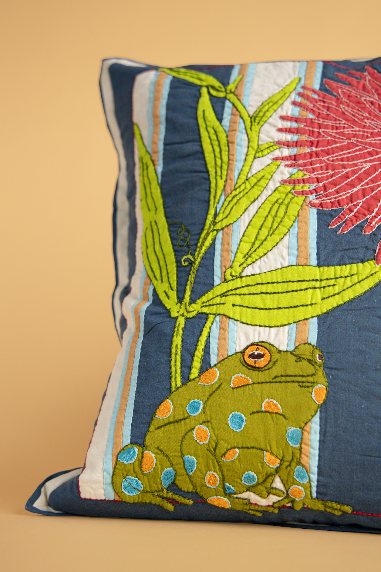 Frog and Dahlia Cushion