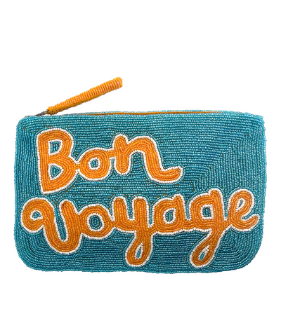 Bon Voyage Beaded clutch - Ocean, tangerine and white
