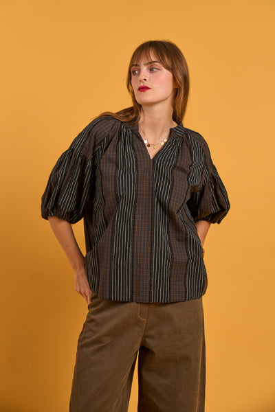 Brown Stripe Check Volume Shirt