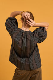 Brown Stripe Check Volume Shirt