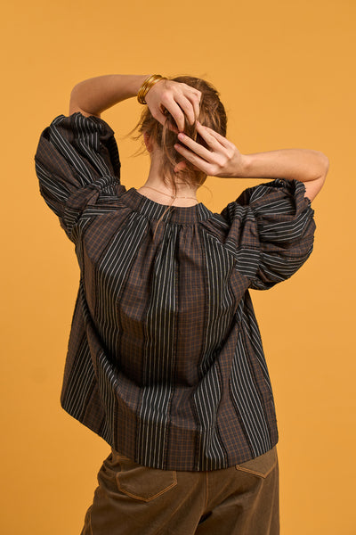 Brown Stripe Check Volume Shirt