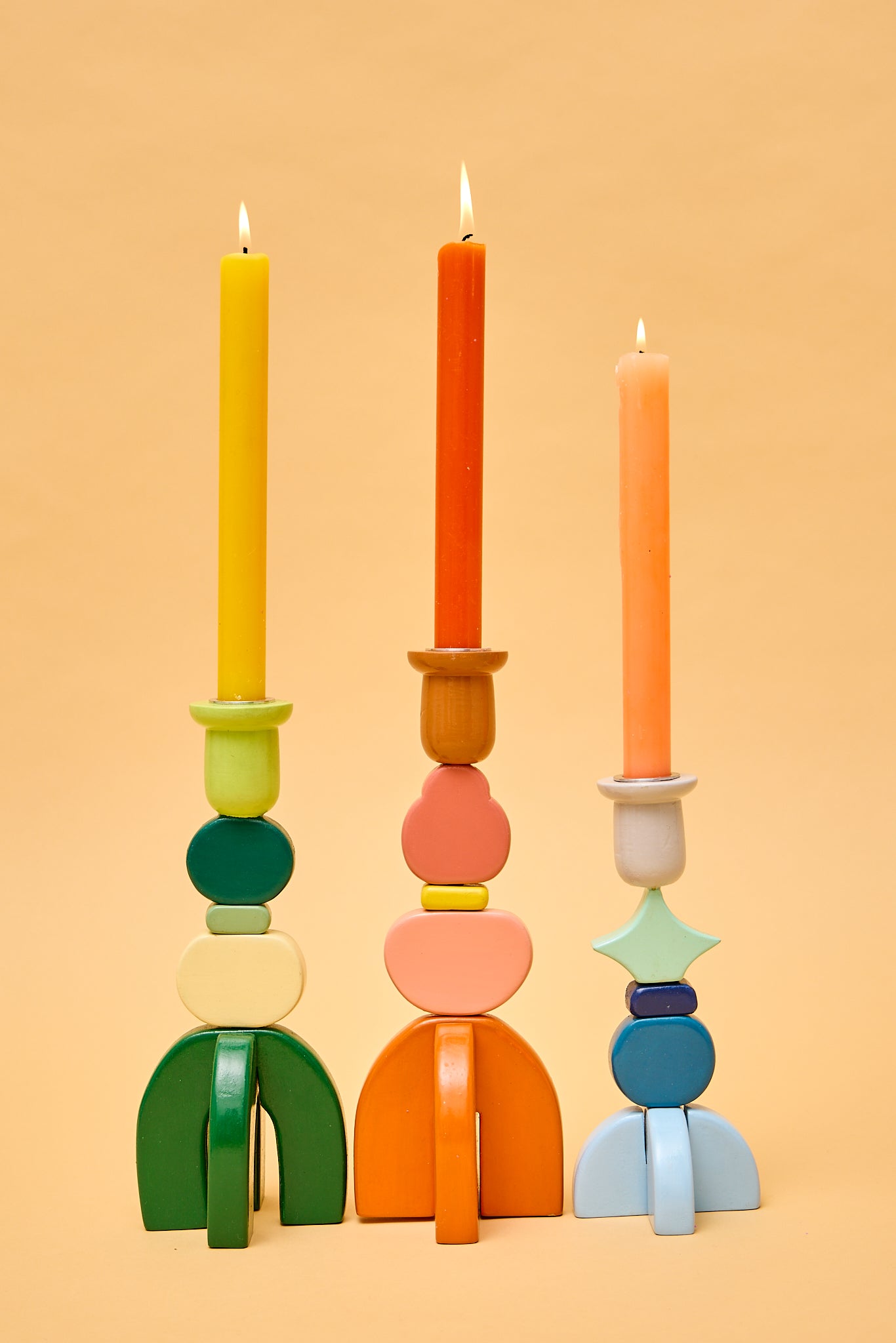 Colourblock Stackable Candlesticks - Blue