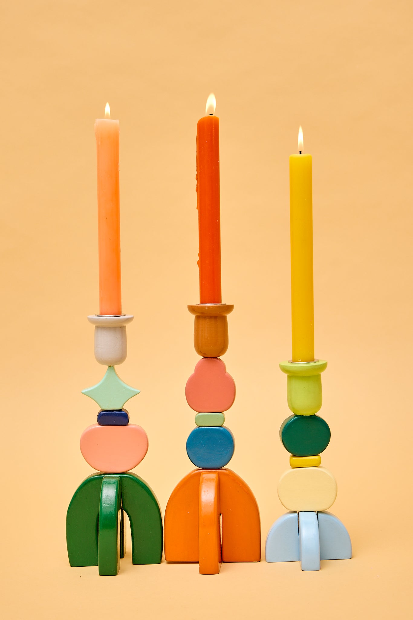 Colourblock Stackable Candlesticks - Green
