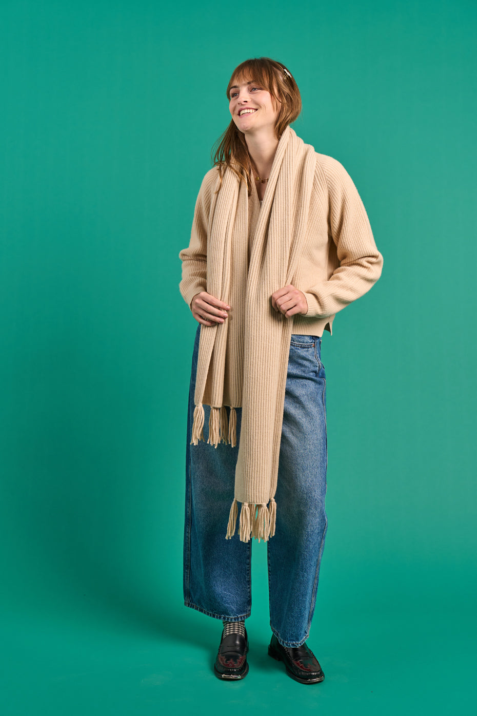 Ribbed Tassel Scarf