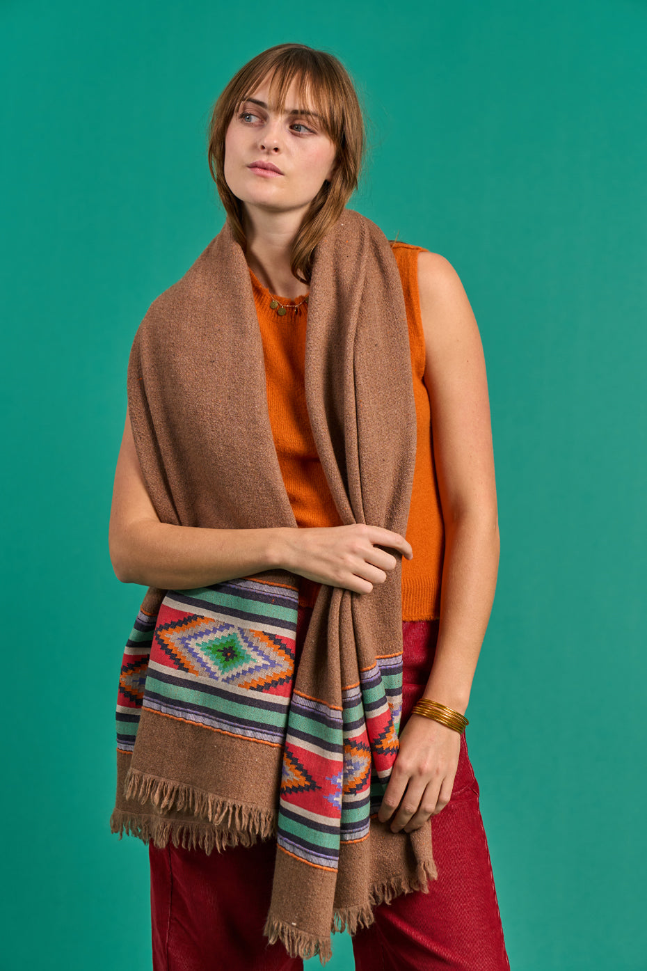 Hand-woven Brown Wool Scarf