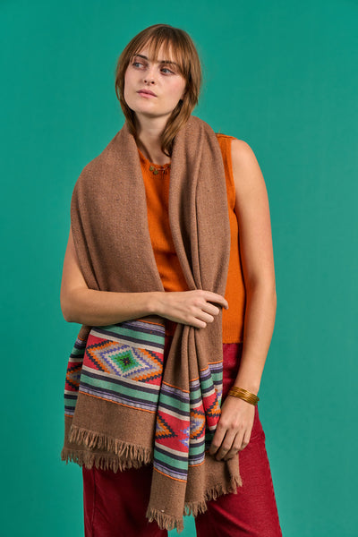 Hand-woven Brown Wool Scarf