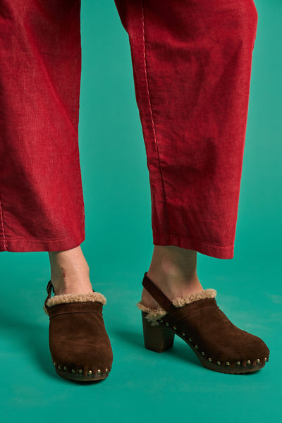 Choco Velour Heeled Clog