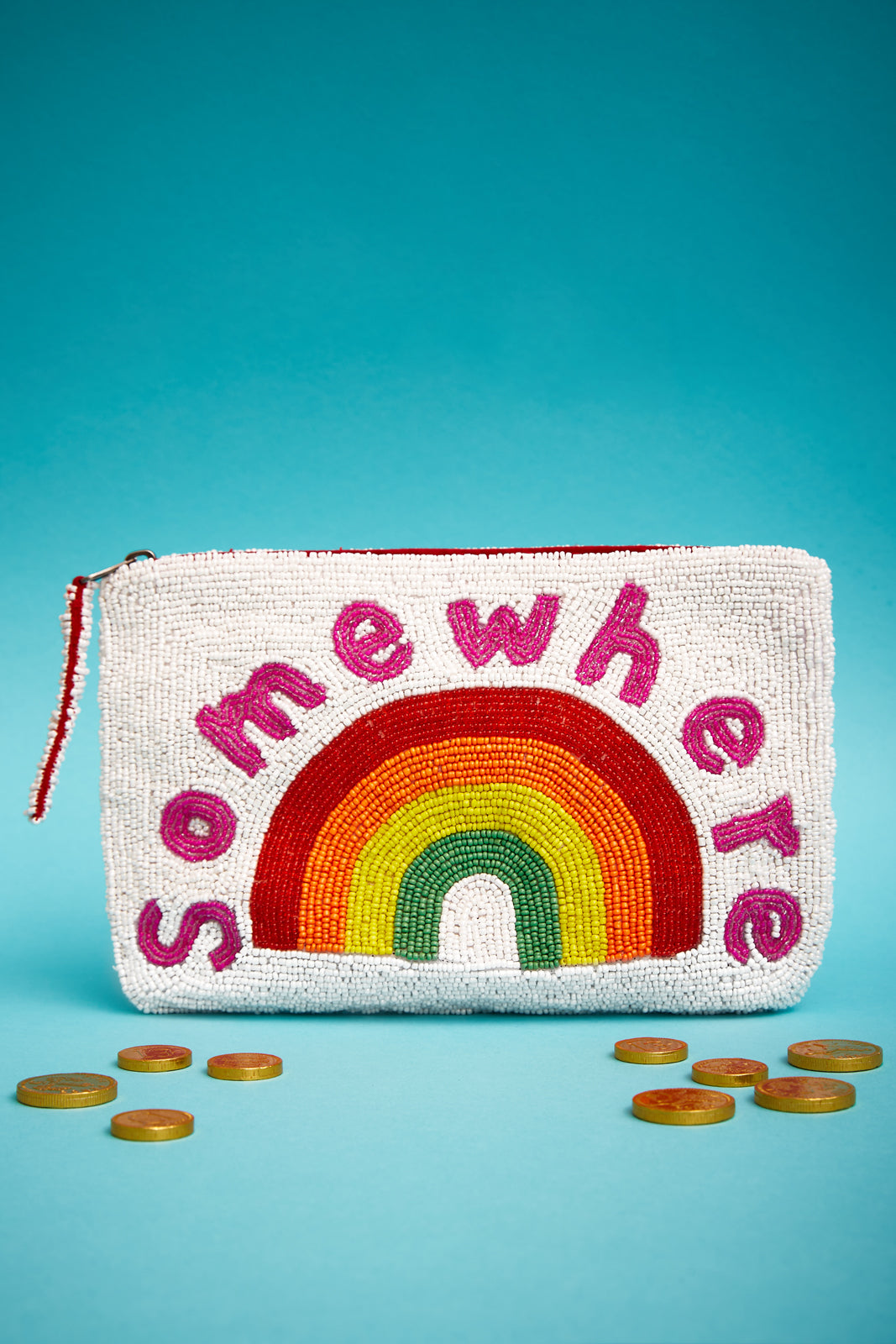 Somewhere Over The Rainbow Beaded Clutch - White and multi