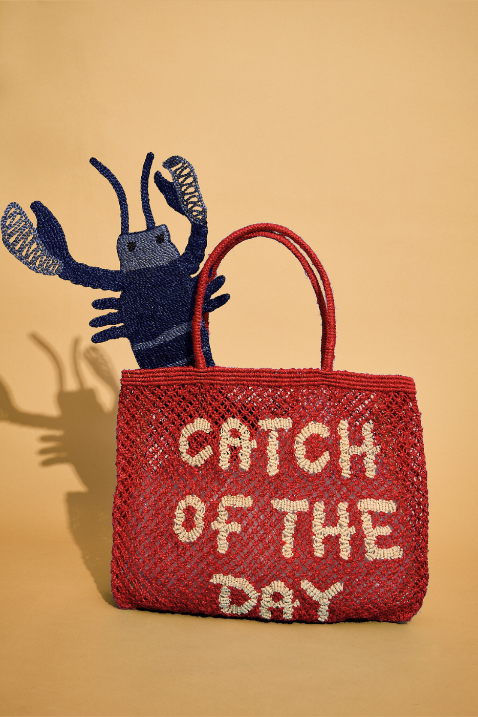 jute bag red and natural catch of the day 