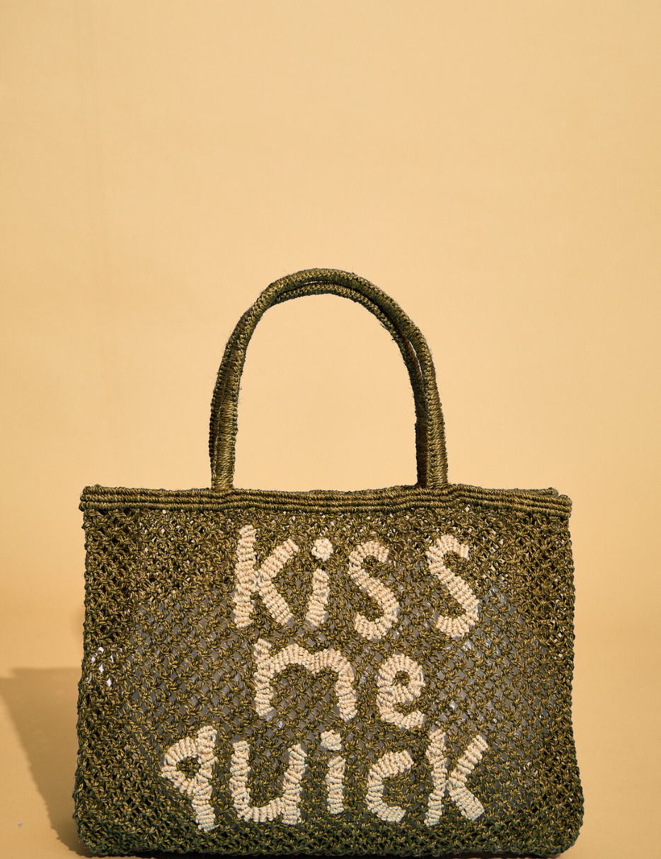 jute bag khaki and natural kiss me quick 