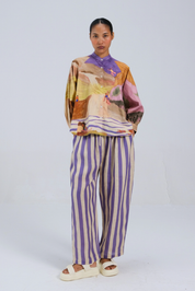 Purple Stripe Drawstring Trousers