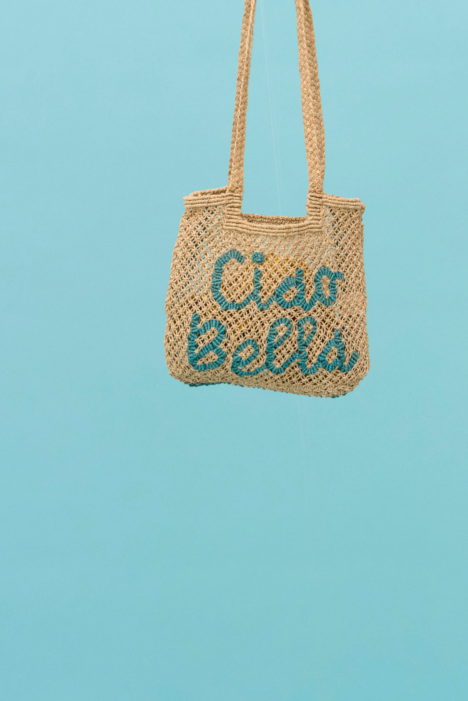 jute bag ciao bella natural and blue 