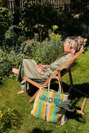 jute bag garden natural with yellow and aqua