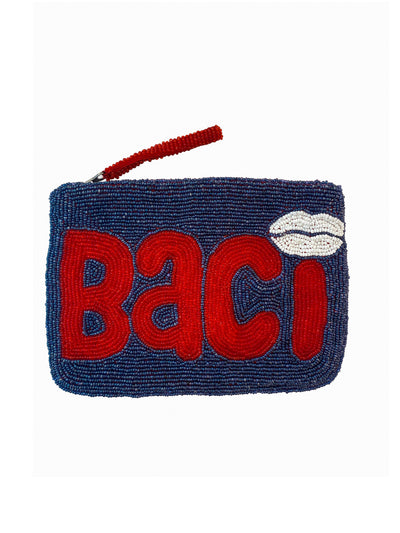 Baci mini beaded clutch - Navy and red