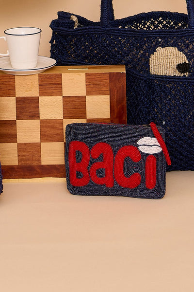 Baci mini beaded clutch - Navy and red