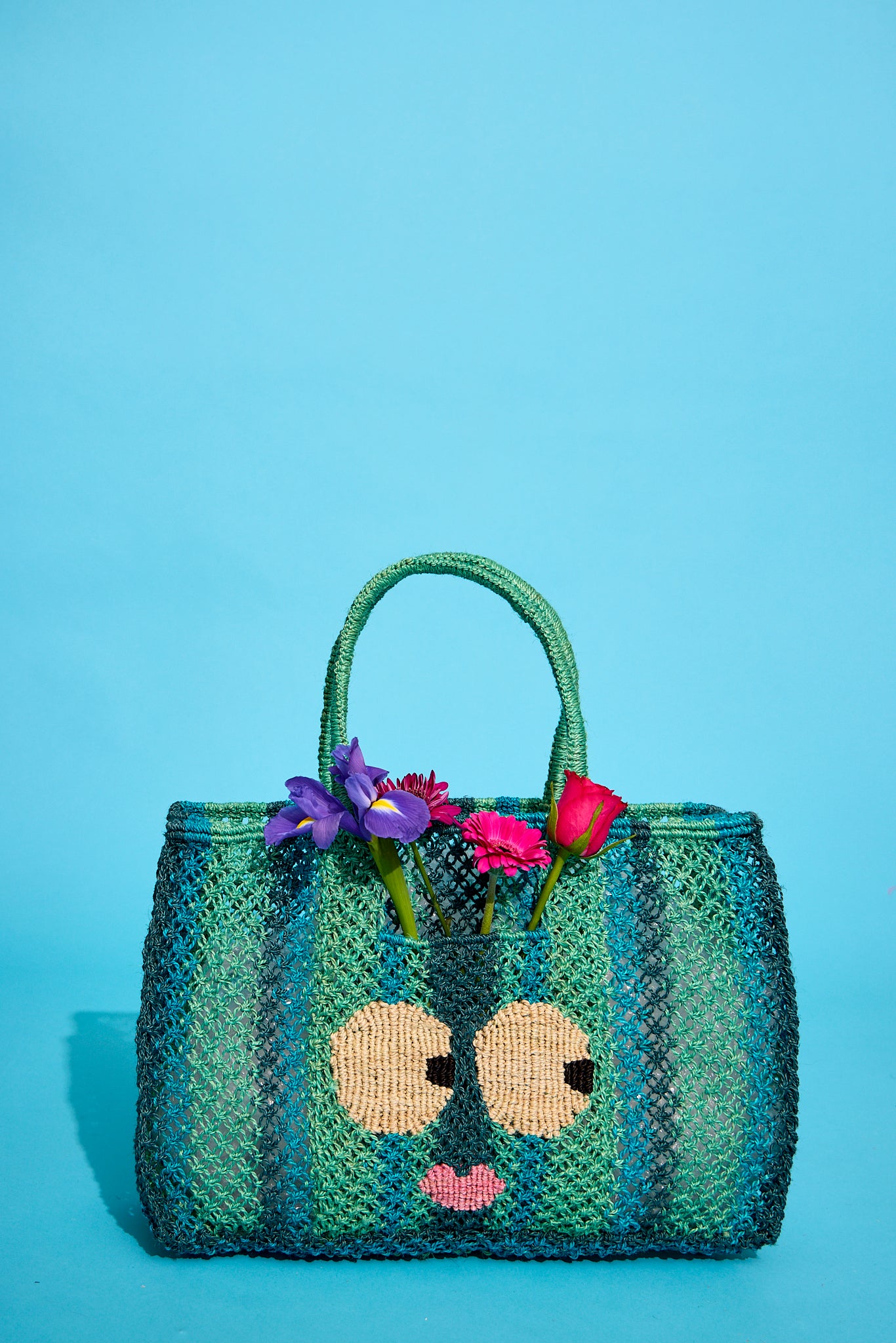 jute bag big eyes aqua multistripe 