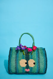 jute bag big eyes aqua multistripe 