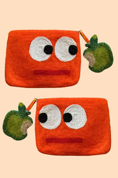 Big eyes mini clutch with apple charm - Orange