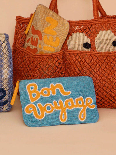 Bon Voyage Beaded clutch - Ocean, tangerine and white