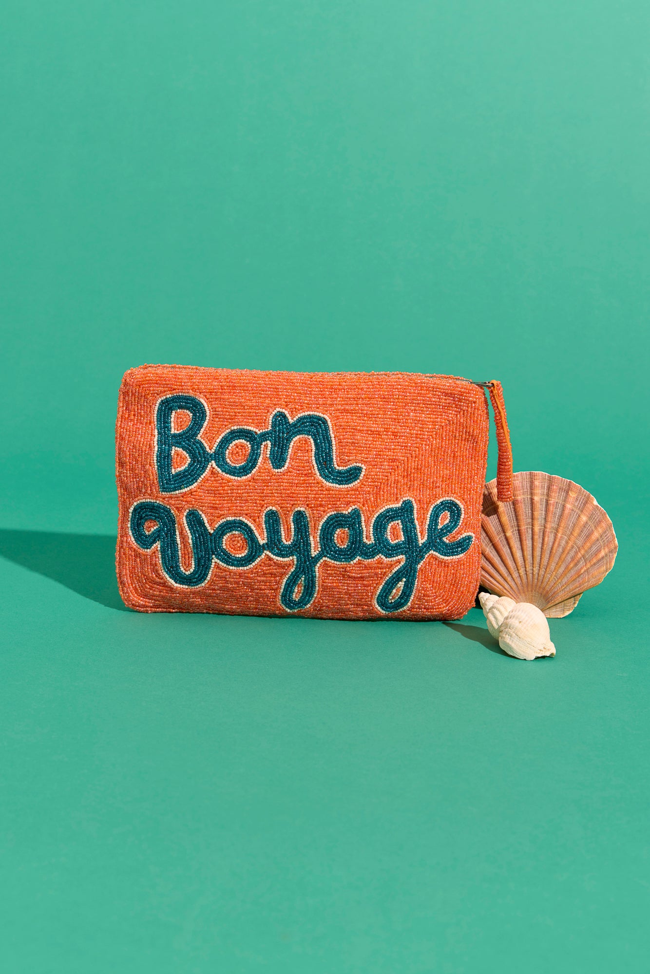 Bon Voyage Beaded Clutch - Tangerine, Ocean and White