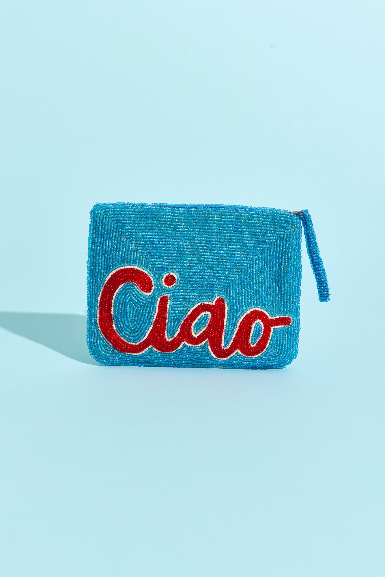 Ciao Mini Beaded Clutch - Sky, White and Red