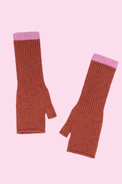 Angora Fingerless Gloves - Rust and Pink