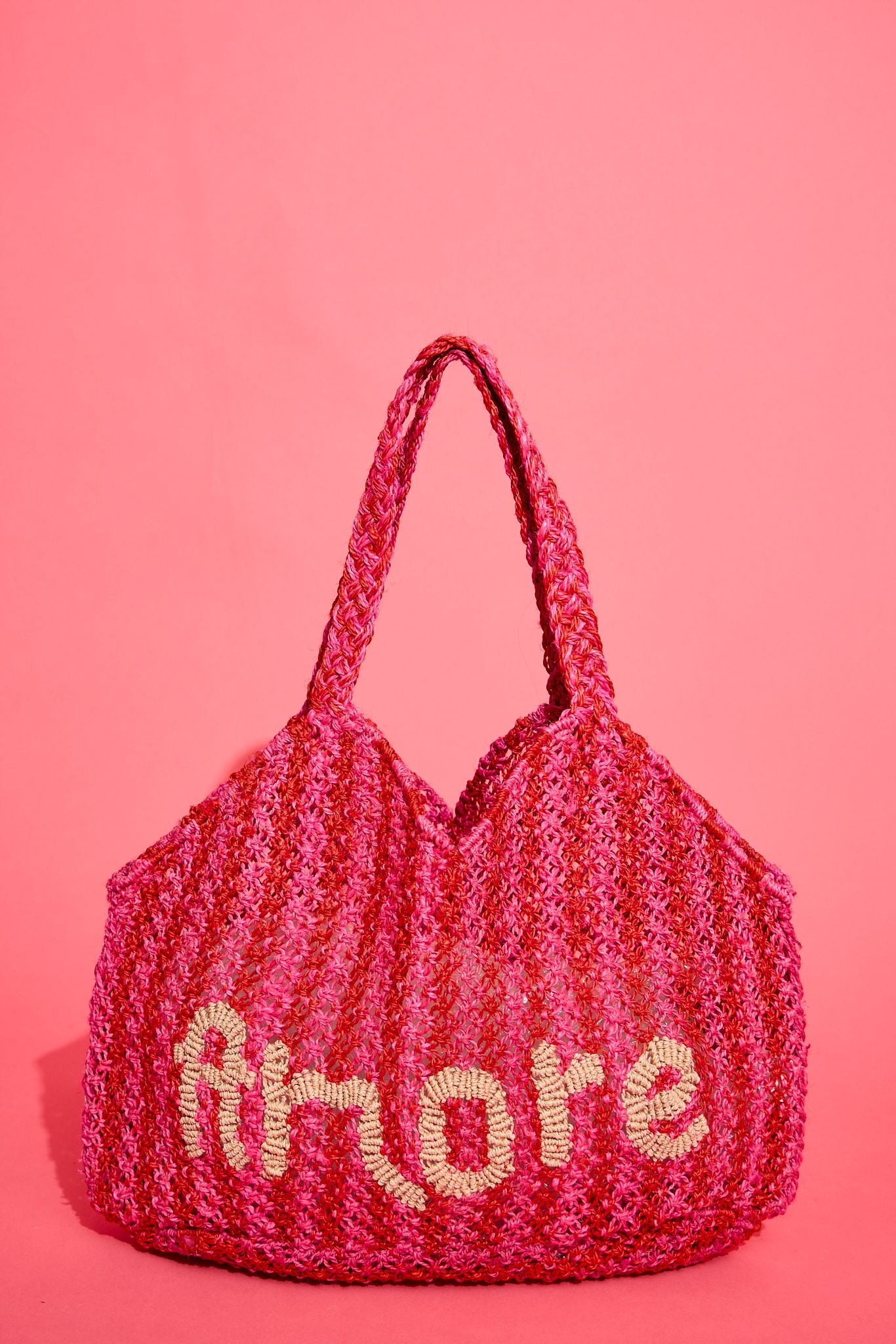 jute bag amore hot pink and scarlet with natural