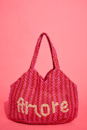 jute bag amore hot pink and scarlet with natural