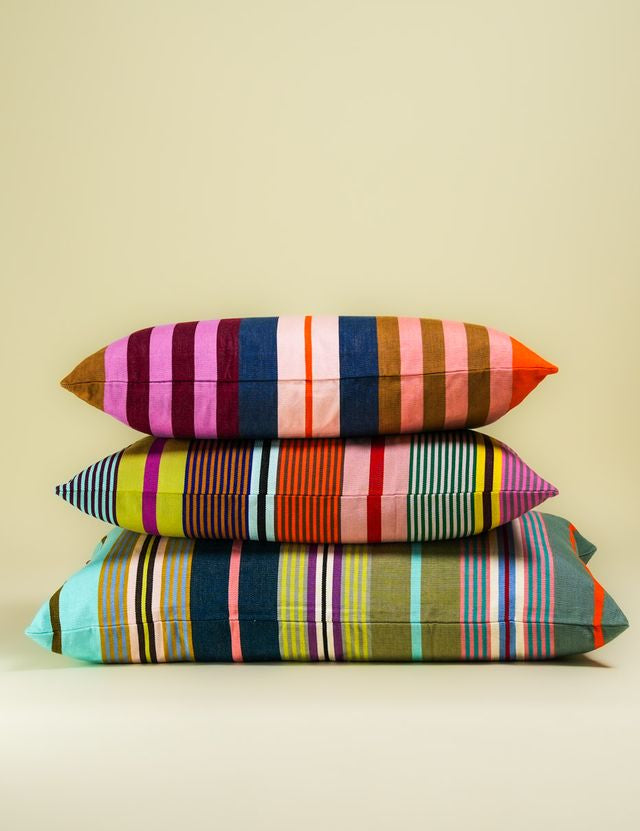 multi coloured stripe cushions 