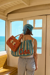 jute bag ciao sky and natural with scarlet 