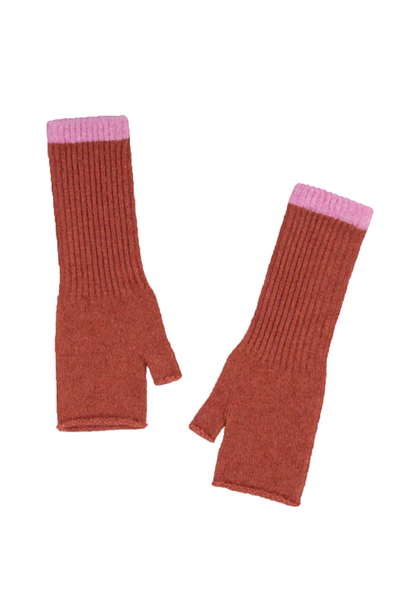 Angora Fingerless Gloves - Rust and Pink