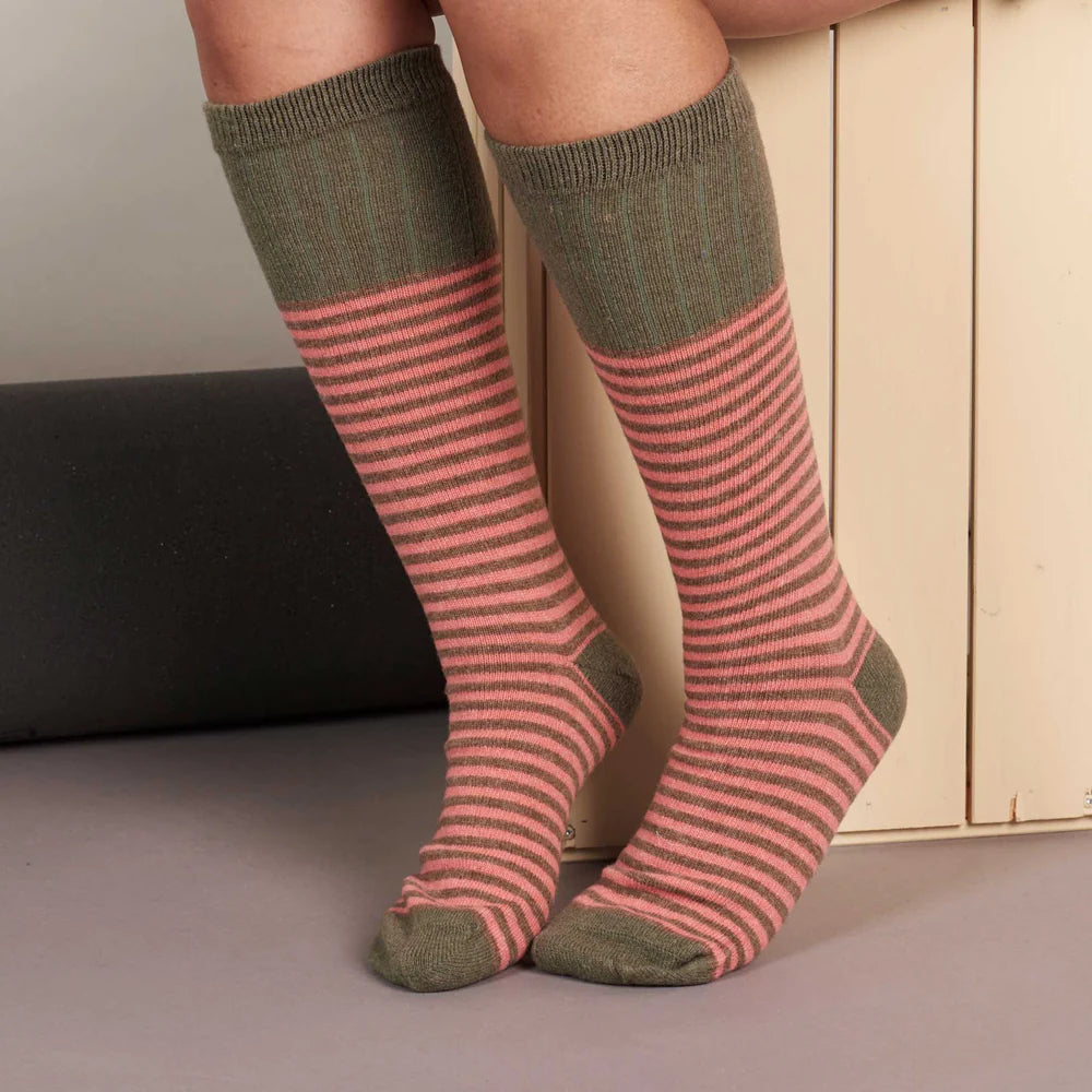 Knee Wool Socks - Pink Striped
