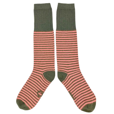 Knee Wool Socks - Pink Striped