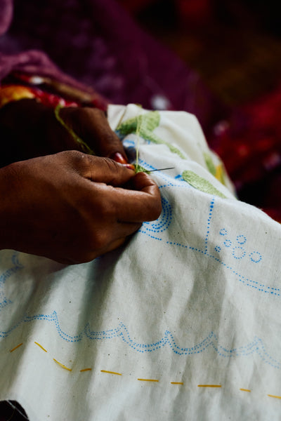 handmade cotton napkin being made