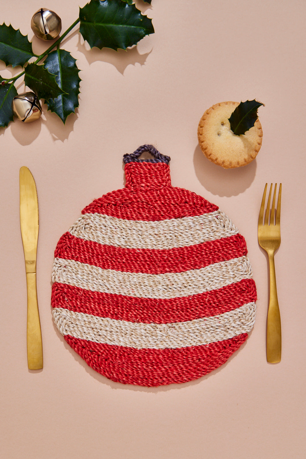 Stripe Bauble Christmas Placemat - Red